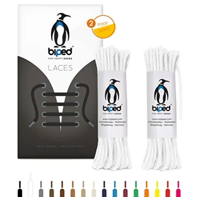 Afbeelding van biped LACES 2 paar ronde katoenen veters, Ø mm dun, premium veters voor leren schoenen en laarzen, scheurvast wasbaar, Made in EU Z2900, wit, 140, Wit.
