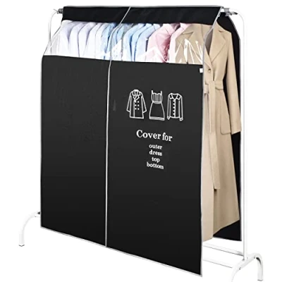 Image de OTraki Housse de vêtement longue 120 x 150 cm pour vêtements anti poussière et respirants avec fenêtre transparente tringle à 1,2 m manteau, robes longues, maison, chambre