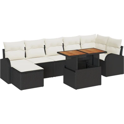 Afbeelding van vidaXL 8 delig Tuin Sofa Set met Kussens Zwart Poly Rattan