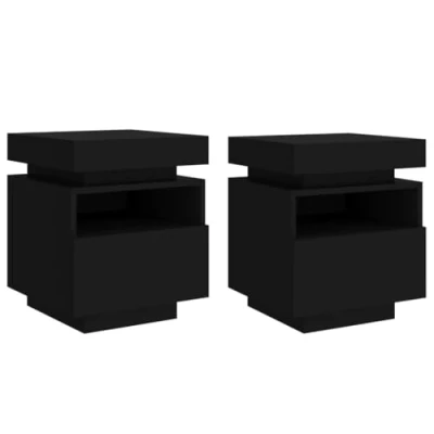 Afbeelding van Nachtkastjes met LED verlichting 2 st 40x39x48,5 cm zwart