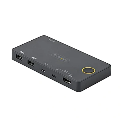 Image de StarTech.com Switch KVM Hybride 2 Ports USB A + HDMI &amp; C Écran Unique 2.0 4K 60Hz Commutateur Compact Desktop/Laptop Alimenté Bus Compatible Thunderbolt 3 (SV221HUC4K) écran clavier souris/audio x / audio