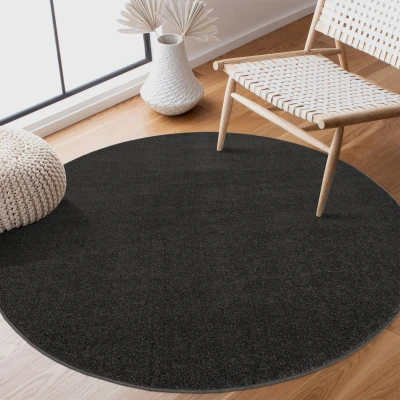 Afbeelding van Uni Effen Laagpolig Vloerkleed Modern Donker Grijs 80 cm rond