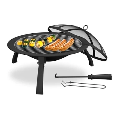 Afbeelding van vuurschaal bbq Ø 51 cm met vonkenscherm inklapbare poten buiten