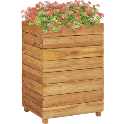 Afbeelding van Plantenbak verhoogd 50x40x72 cm massief teakhout en staal