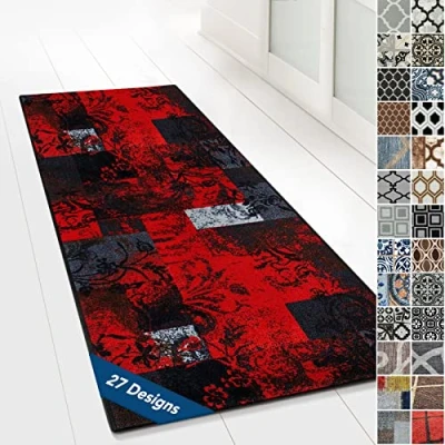 Afbeelding van Floordirekt Loper met patroon, tapijt fijne lussen op maat, voor keuken, hal, woonkamer, vintage ornament, oosters rooster (80 x 1000 cm, Maraba)