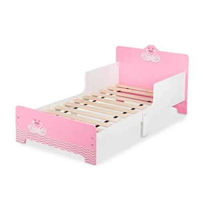 Afbeelding van Relaxdays peuterbed 70x140 kinderbed met uitvalbeveiliging meisjesbed laag juniorbed