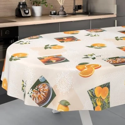 Afbeelding van Afwasbaar tafelzeil, tuintafelkleed, voor buiten, binnen, ovaal, met afgesneden rand, oranje, 240 x 140 cm