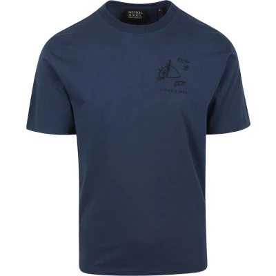 Afbeelding van Scotch &amp; Soda Regular FIT Front AND BACK Artwork Tshirt print, Heren, Maat: Small, Atlantic blue