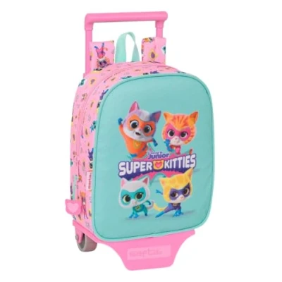 Afbeelding van Schoolrugzak met Wielen SuperKitties Roze Turkoois 22 x 27 10 cm