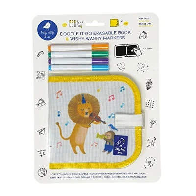 Afbeelding van jaq bird uitwisbaar krijtboek mini met markers leeuw