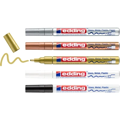 Afbeelding van Edding 4 751 5 999 Lakmarker Zwart, Wit, Goud, Zilver, Koper 2 mm, mm