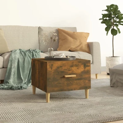Afbeelding van Salontafel 50x50x40 cm bewerkt hout gerookt eikenkleurig