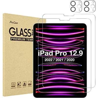Afbeelding van ProCase 2 + stuks displaybeschermfolie voor iPad Pro 12,9 inch 6e 5e 4e generatie 2022 2021 2020 met gehard glas cameralens bescherming