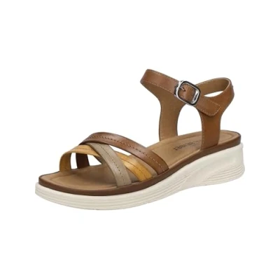 Afbeelding van Josef Seibel Sevran Sandalen met sleehak, Dames, Maat: 38, Cognac multi Leer