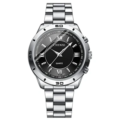 Afbeelding van JewelryWe Kwartshorloge voor heren, dameshorloge, vierkante ruitbehuizing, modieus, lichtbalkladder, lichtgevende wijzers, stevige roestvrijstalen armband, Zwart 3, Armband