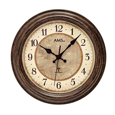 Afbeelding van AMS F5544 Wandklok Analoog Hout Radiogestuurde tijdsaanduiding Mineraal Glas Bruin