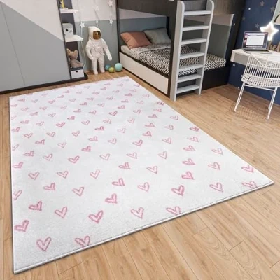 Afbeelding van Vloerkleed Kids Coloured Hearts Crème 120x170cm Roze 123vloerkleed.nl is de online webshop voor vloerkleden en woonaccessoires.