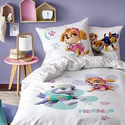 Afbeelding van PAW Patrol Skye &amp; Everest Beddengoedset voor meisjes, 2 delig, kinderbeddengoed, 1 kussensloop 80 x cm, dekbedovertrek van 135 200 100% katoen