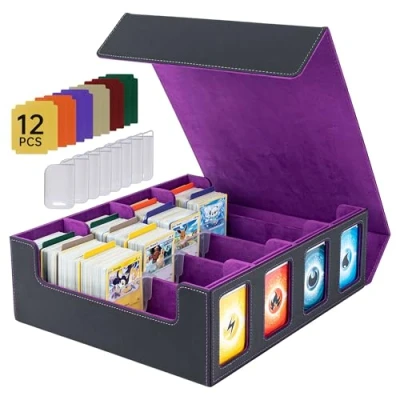 Afbeelding van Tolesum Commander Deck Box voor MTG, opbergdoos 2400 kaarten, verzamelbaar met 8 verstelbare kaartverdelers, YuGiOh, sportkaarten, paars
