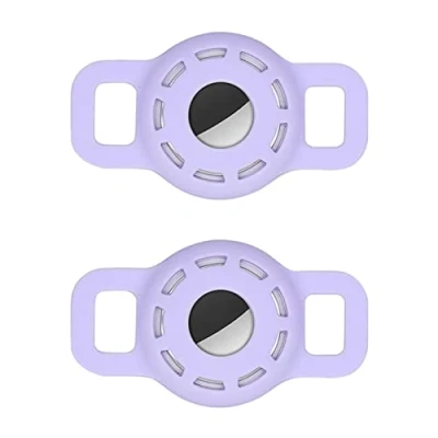 Afbeelding van AirTag siliconen hoes voor halsband huisdieren, met HD beschermfolie, hoge transparantie, verstelbare draagbare GPS zoekhoes hondenhalsband en kat, 2 stuks (2 lichtpaars)