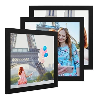 Afbeelding van PHOTOLINI Set van 3 fotolijsten 30 x cm, mdf hout, zwart, brede lijst, modern, onbreekbaar acrylglas om op te hangen, extra accessoires voor je stijlvolle wanddecoratie