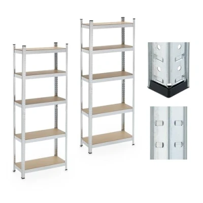 Afbeelding van Relaxdays Set van 2 rekken voor zware lasten, 5 niveaus, HBT 180 x 70 30 cm, tot 500 kg, staal, opbergrek, kelder en garage, zilver