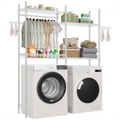 Image de VEVOR Étagère de rangement pour lave linge et sèche à 4 niveaux blanc