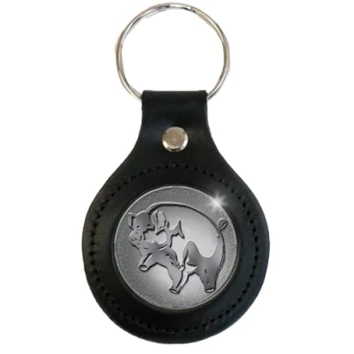Afbeelding van Pink Floyd Pig Icon IJzer/Leren Sleutelhanger