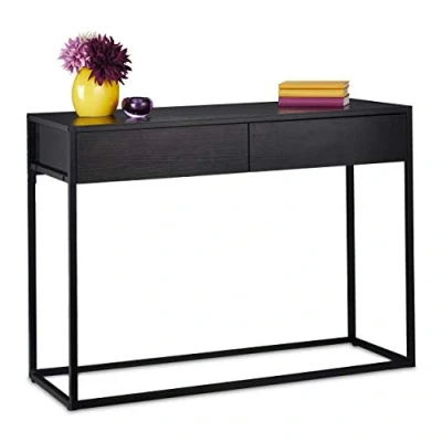 Afbeelding van Relaxdays sidetable smal haltafel met 2 lades 80,5 x 110 40 cm wandtafel zwart