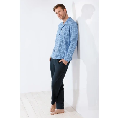 Afbeelding van Blauwe doorknoop heren pyjama Hajo Blauw Maat 62