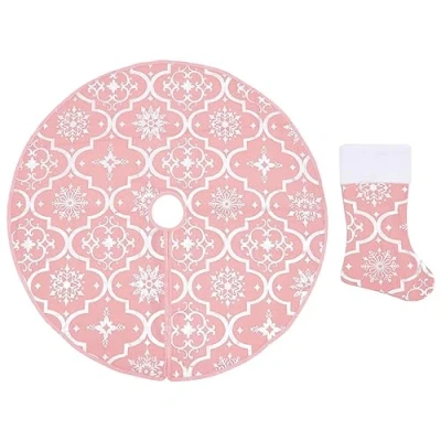 Afbeelding van Kerstboomrok luxe met sok 150 cm stof roze