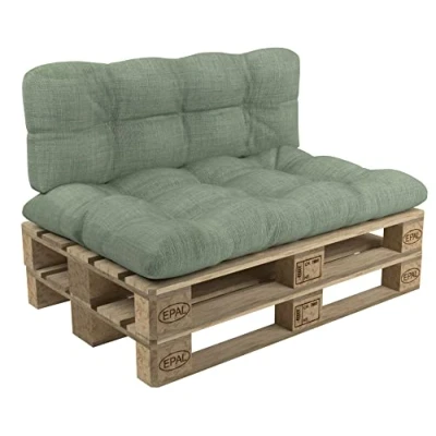 Afbeelding van POKAR set van 2 bankkussens, palletkussens, 2: 1 zitkussen 120 x 80 cm + rugkussen 40 cm, groen
