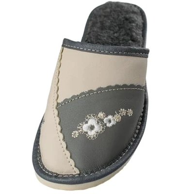 Afbeelding van APREGGIO Damesslippers Light Natural 100% Skin Product Handmade Flexibele Zool Comfort Soft, grijs.