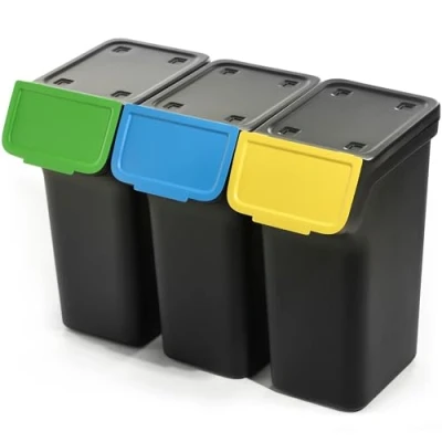 Afbeelding van KADAX afvalemmer met deksel, kunststof voor afvalscheiding, rechthoekig klapdeksel (zwart, 3 x 25 l)