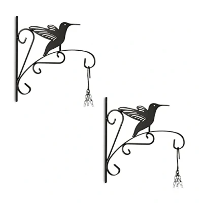 Afbeelding van Relaxdays plantenhaak met vogel set van 2 bloempothaak muurhaak ijzer zwart