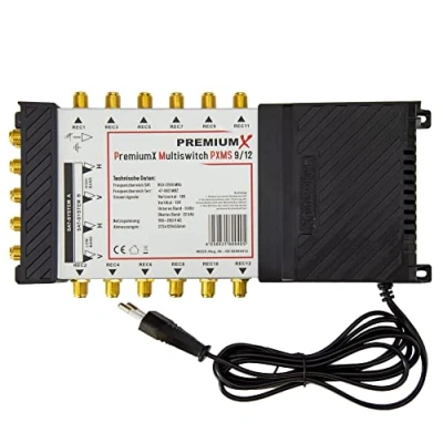 Afbeelding van PremiumX PXMS Multiswitch 9/12 met voeding 2 satellietposities op 12 uitgangen compatibel Digital HDTV FullHD 4K UHD 8K