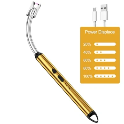 Afbeelding van Newaner Elektrische boogaansteker met lange hals, USB oplaadbaar, winddicht, vlamloos, voor keuken, fornuis, camping, vuurwerk, open haard, kaarsen, goud