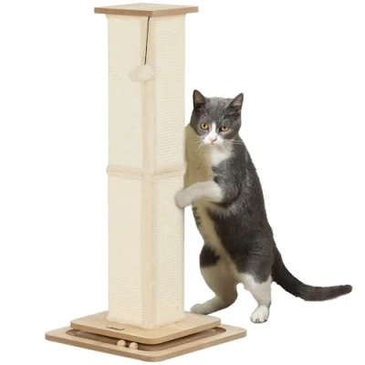 Afbeelding van PawHut Arbre à chat 3 En 1 87 cm sisal avec balle de jeu Pour l&#039;intérieur Chêne