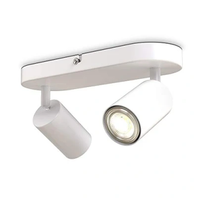 Afbeelding van B.K.Licht Plafondlamp plafondspots met 2 lichtpunten spots witte opbouwspots draaibar kantelbaar GU10 fitting plafoniere excl.