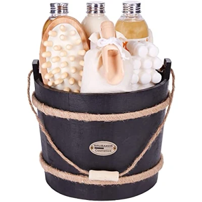 Afbeelding van BRUBAKER Cosmetics Wellness Badset, mango perzik, 9 delige cadeauset met verzorgings en massageaccessoires in decoratief badvat