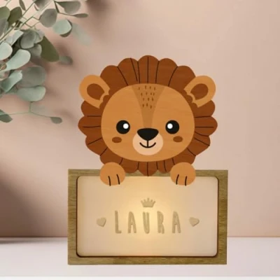 Afbeelding van WONDEE gepersonaliseerde lamp met naam nachtlampje voor kinderen, leeuw, cadeau pasgeborenen, mannelijk en vrouwelijk, doopcadeau baby meisje, ideeën