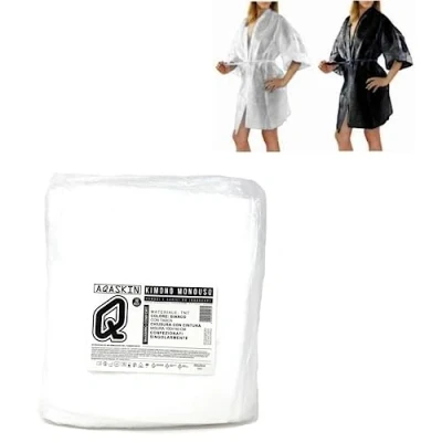 Afbeelding van AQASKIN Wegwerpkimono van DTT 30 g/m², 20 stuks, hoeveelheden, afzonderlijk verpakt, afmetingen 100 x 140 cm, zak en riem, wit, Wit.