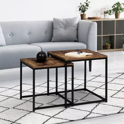 Image de Lot de 2 tables basses gigognes DAYTON 40/45 plateau épais effet vieilli design industriel