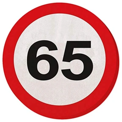 Image de Panneau de signalisation serviettes 65 ans 20 pièces