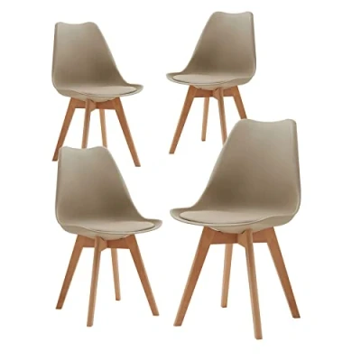 Afbeelding van BenyLed Set van 4 eetkamerstoelen, retro keukenstoelen, tulp, gevoerd met massief beukenhouten poten voor woonkamer, slaapkamer, keuken, kantoor, bruin