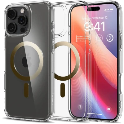 Afbeelding van Spigen Ultra Hybrid MagFit Hoesje Geschikt voor Apple iPhone 16 Pro Compatibel met MagSafe Back Cover Goud