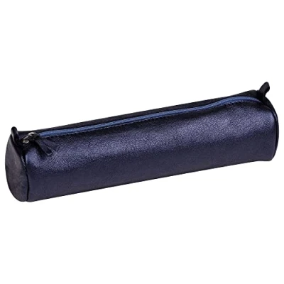 Afbeelding van Clairefontaine 8694C Pennenzak (met parelmoereffect, rond, 5,5 x 22 cm, praktisch en stevig, van leer) 1 stuk, petrolbaluw