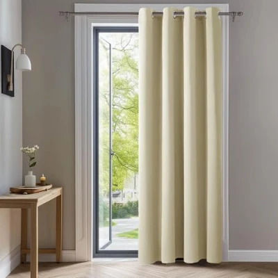 Afbeelding van Deconovo thermische, isolerende verduisteringsgordijnen, 140 x 290 cm (breedte hoogte), gordijnen voor woonkamer en slaapkamer, modern oogjes ontwerp, donker beige, 1 stuk
