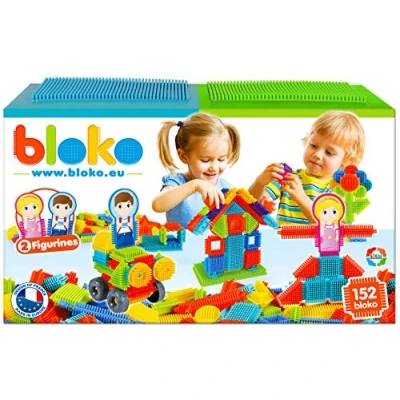 Afbeelding van BLOKO Set van 150 met 2 speelplaten en familiefiguren vanaf 12 maanden gemaakt in Europa bouwspeelgoed 1e leeftijd 503625