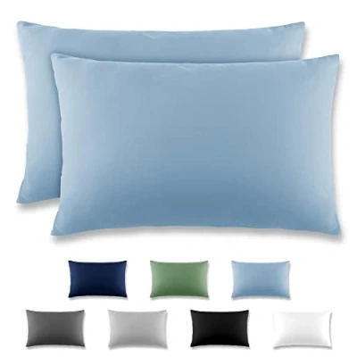 Afbeelding van REDKEY Set van 2 kussenslopen, 50 x 80 cm, microvezel, met hotelsluiting, lichtblauw